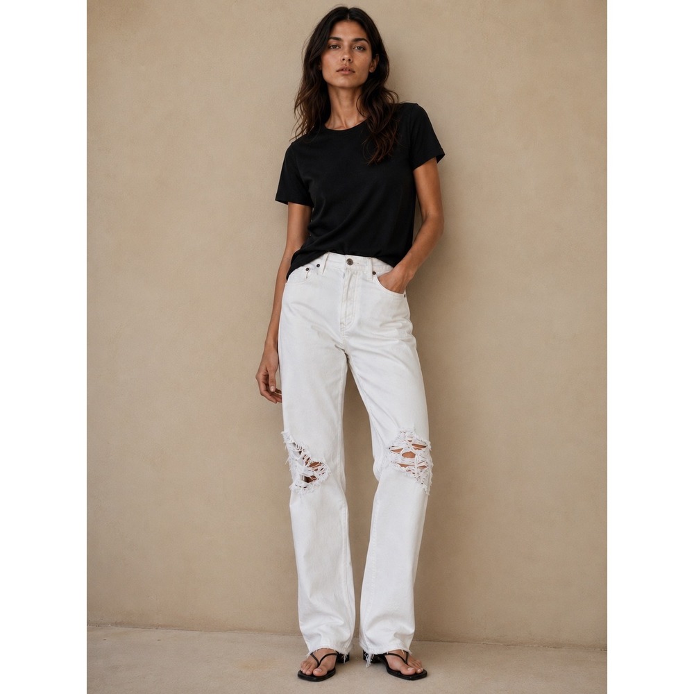 Agolde 90's Mid Rise Jeans Women 27 White Distressed Straight Leg A069F-1183